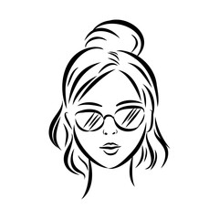 model girl's head, vector sketch. Fashion illustration. Woman's Hair Style