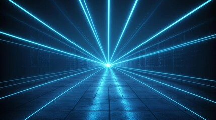 Blue Laser Beams on Dark Neon Grid