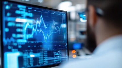 Data analysis in action financial trends explored in a tech office environment interactive dashboard viewpoint cutting-edge concepts