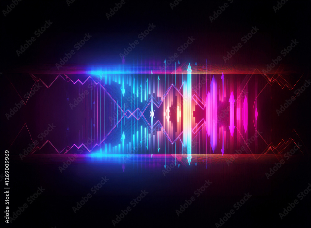 Leinwandbilder vibrant abstract neon design featuring dynamic blue and pink light waves against a dark backdrop, cr
