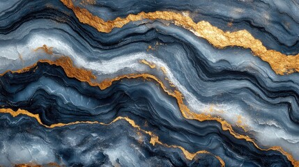 Fototapeta premium Abstract blue and gold marble texture with flowing patterns, suitable for backgrounds and design