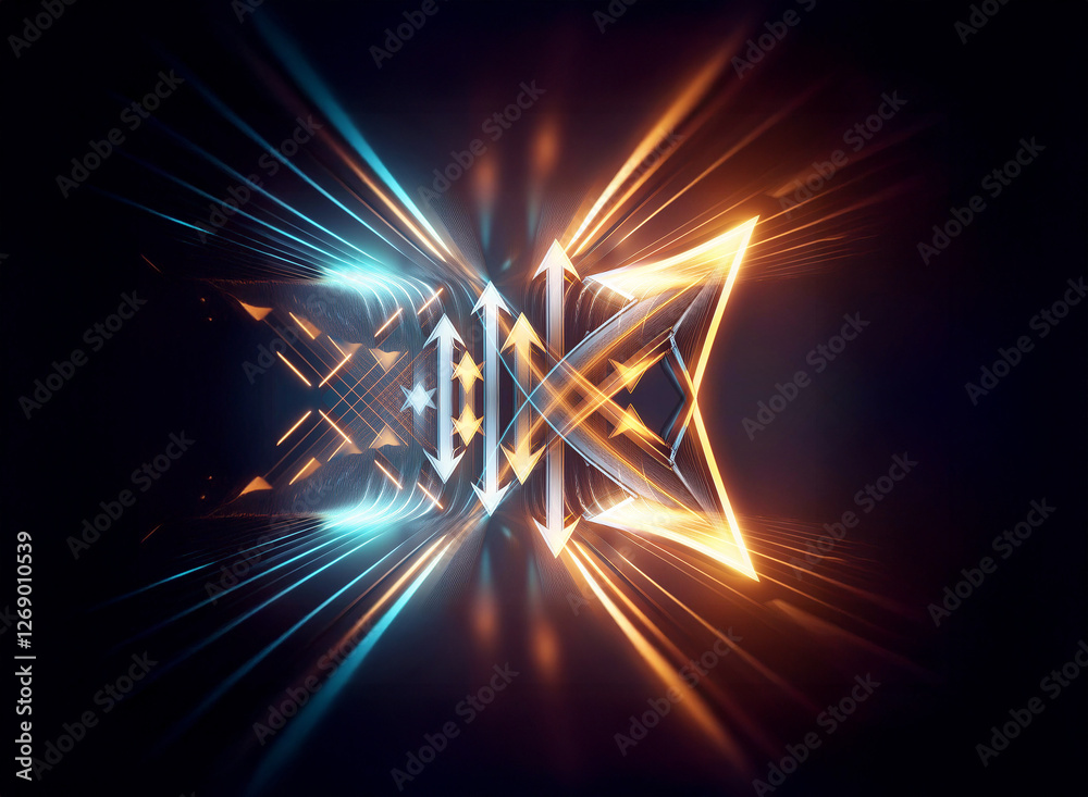 Aufkleber abstract glowing shape with blue and orange lines radiate from center, forming a futuristic tunnel o