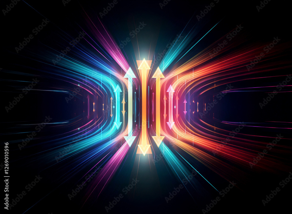 Aufkleber vibrant light streaks converge towards the center with arrow shapes. illuminated trails in blue and 