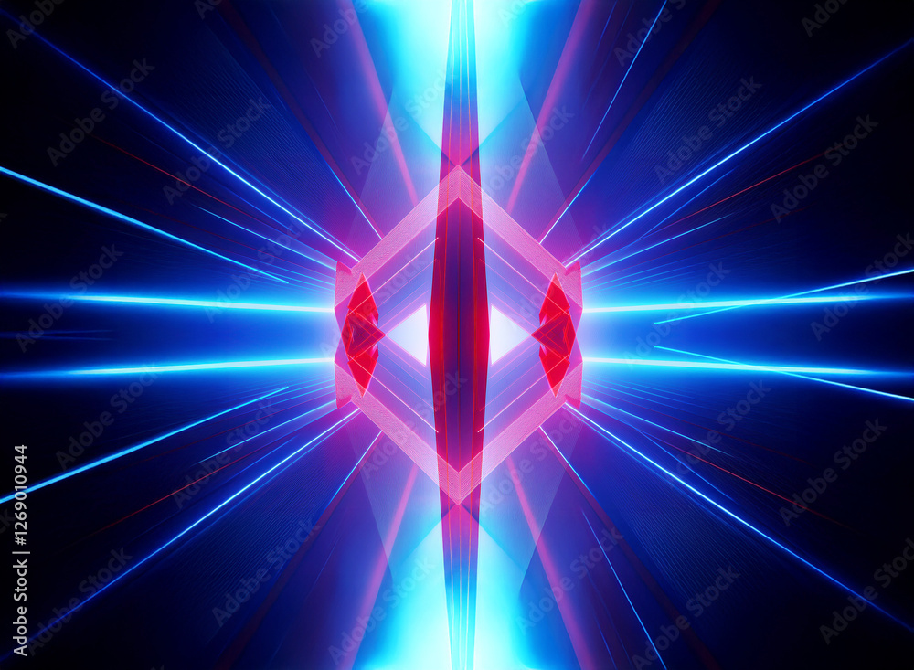 Aufkleber abstract geometric design featuring luminous blue and red lines radiating from a central diamond sha