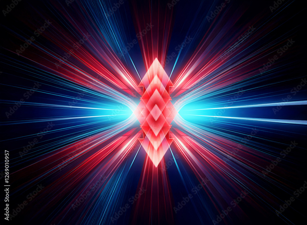 Leinwandbilder a vibrant diamond shape radiates bright blue and red light against a dark backdrop, creating an abst