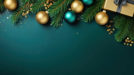 Merry Christmas ornament plant gift green empty space plain background border arrangement