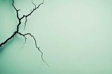 A bare tree branch against a pastel green background