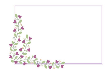 Purple Rectangular Wreath Or Borders Frame With Love Purple Flowers And Leaves