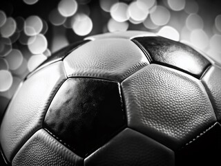 Macro Close-up of Soccer Ball Texture - Detailed Black and White Football Surface