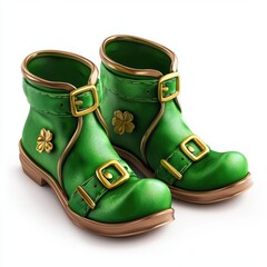 Of leprechaun shoes with golden buckles isolated on white