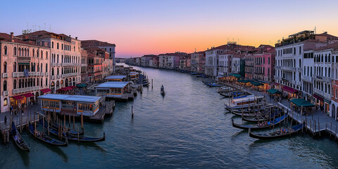 Naklejka premium Venice Grand Canal at Sunset with Gondolas