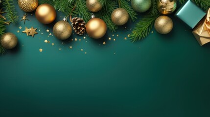 Merry Christmas ornament plant gift green empty space plain background border arrangement