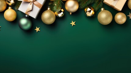 Merry Christmas ornament plant gift green empty space plain background border arrangement