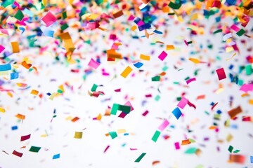 Colorful confetti falling, studio, celebration, white background, festive event