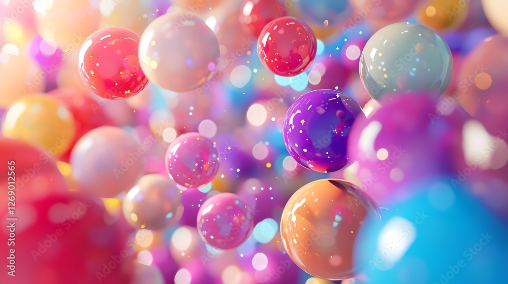 Wall mural this is a 3d rendering of a colorful balloons. the balloons are in various pastel colors and are flo