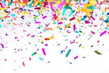Colorful confetti falling on white background, celebration (2)