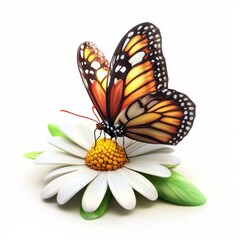Fototapeta premium Butterfly resting on a fresh spring flower, isolated on white