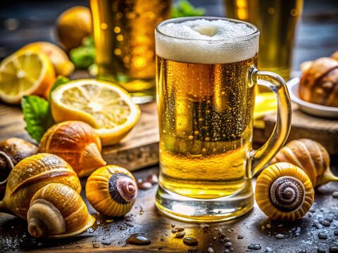 Macro Photo: Beer, Bulots, and Lemon Slices - Coastal Refreshment