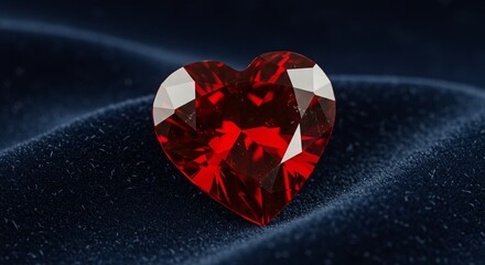 Heart-shaped red gemstone on velvet background: elegant valentine's day symbol