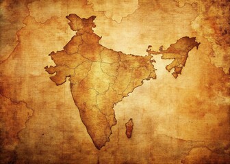 Grungy Vintage Brown Long-Exposure India Map on Textured Paper Stock Photo
