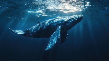 Fototapeta premium Whale under the water Wildlife concept