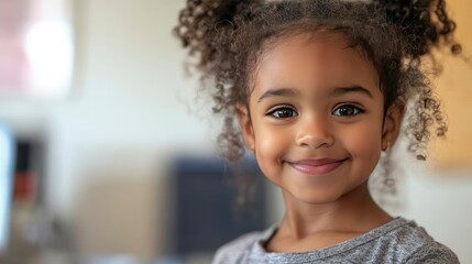 Portrait of a Smiling Young Girl with Curly Hair