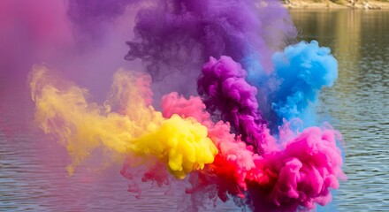 Fototapeta premium Vibrant colorful smoke clouds over water creating stunning abstract patterns