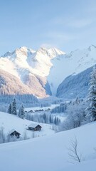 Obraz premium Winter landscape with snow-covered mountains and Der Widder in the sky, frosty, , snow covered mountains