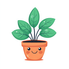 Fototapeta premium Cute indoor plant with a face isolated on a white background, illustration of modern houseplants