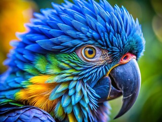 Obraz premium Macro Photography: Vibrant Blue-Headed Parrot Feather Detail