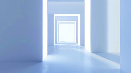 Fototapeta premium Abstract Light Blue Corridor: Minimalist Architecture and Interior Design