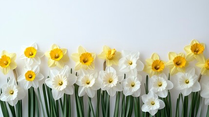 Obraz premium Spring Daffodil Border on White Background