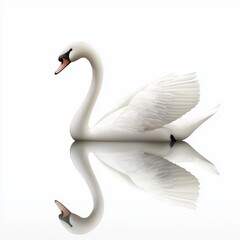 Obraz premium Graceful swan gliding on an invisible lake isolated on white