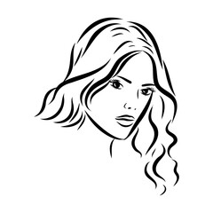 model girl's head, vector sketch. Fashion illustration. Woman's Hair Style
