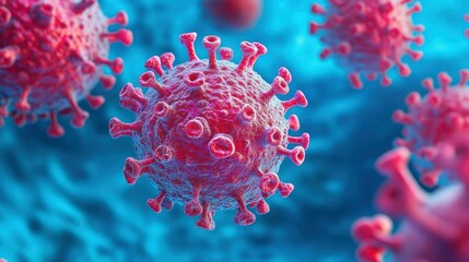 Microscopic View of Coronavirus Particles, Covid-19 Virus, 3D Render