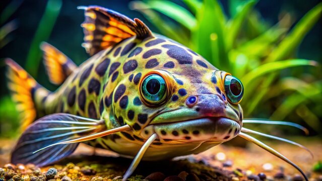 Macro Portrait of a Synodontis Nigriventris Catfish, Aquarium Fish Close-Up