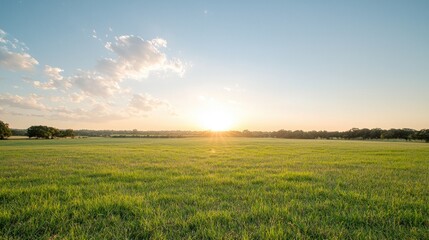 Sunset over grassy field, Texas landscape, peaceful evening
