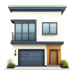 Modern two-story house with a stylish garage, isolated on white