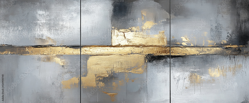 Aufkleber abstract art featuring a combination of gray and gold with textured layers, symbolizing luxury and m