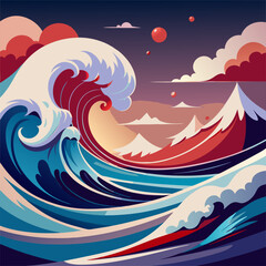 Obraz premium Huge Waves Rolling in the Dark Ocean Under Glowing Moon.