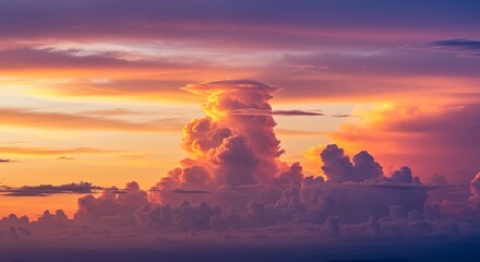 Fototapeta premium Dramatic sunset with vibrant clouds over horizon