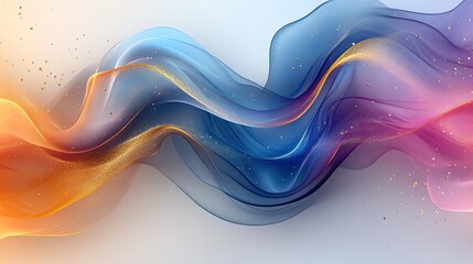 Obraz premium Abstract flowing waves of blue, orange, and pink colors with golden sparkles on a soft background