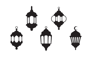 Black ramadan lanterns. Famous line lantern, arabic lamps silhouettes vintage egyptian moroccan dubai eastern lamp for islamic mosque or arabian lighting, vector illustration of lantern 