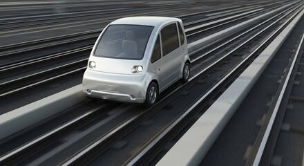 Fototapeta premium Futuristic electric car on high-speed urban roadway with motion blur effect
