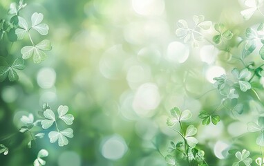 Fototapeta premium Blurred soft focus of shamrocks with empty text space
