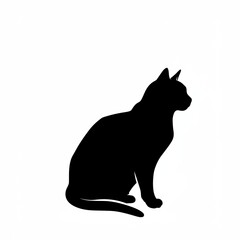 Obraz premium Silhouette of a sitting cat against a white background