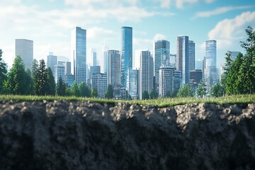 Obraz premium Modern Cityscape with Lush Green Park
