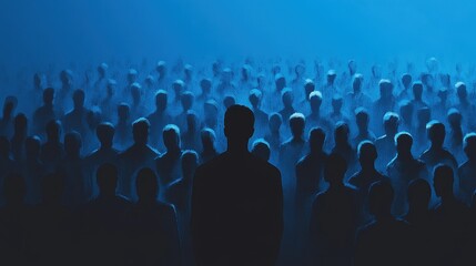 Colorful silhouette pf person standing in monochrome crowd of different people,surreal unique and different concept,loneliness in society,shadow,freedom,Love,be yourself,Stand out from the crowd.