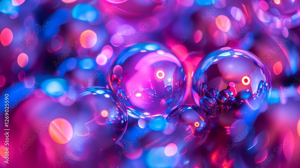 Wall mural 3d rendering. abstract composition with glass spheres. futuristic background with bubbles.