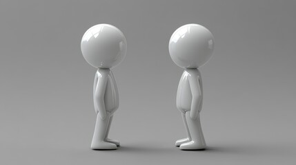 Two Simple 3D White Figures Facing Each Other, Representing Communication or Dialogue